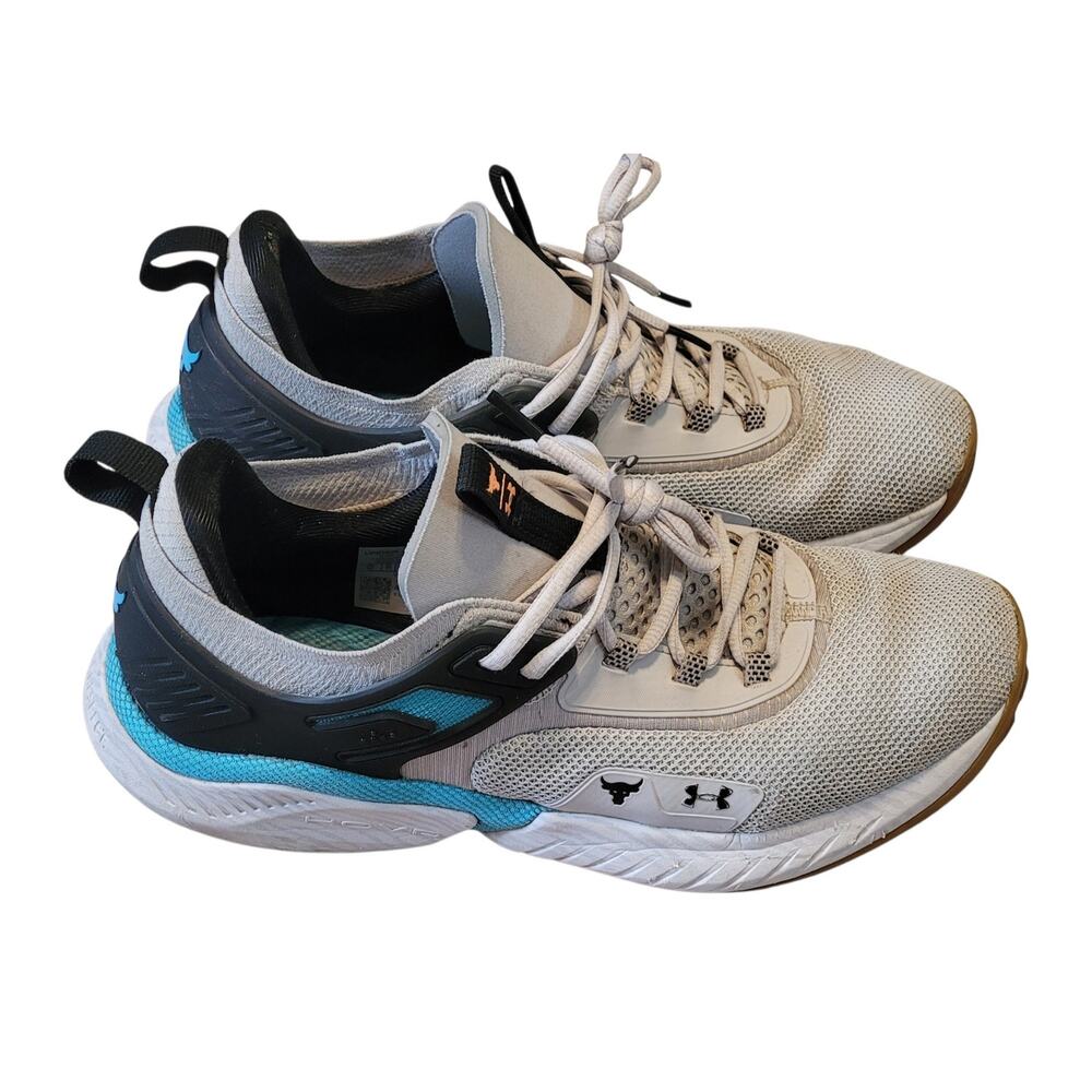 Under Armour Mens Project Rock 5 Training Tennis Shoes Size 12 in Grey and Blue